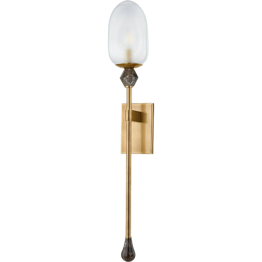 Daith Wall Sconce by Corbett in vintage brass. Made from steel in a unique style.