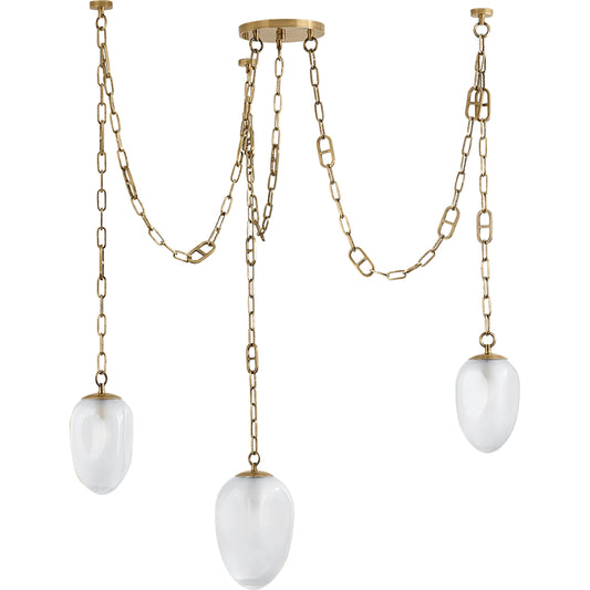 Daith 3-Light Chandelier by Corbett in vintage brass. Made from steel in a unique style.