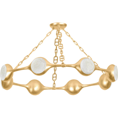 Riviere Chandelier by Corbett in vintage gold leaf. Made from iron in a modern style.