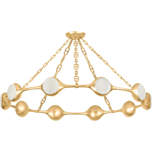 Riviere Chandelier by Corbett in vintage gold leaf. Made from iron in a unique style.