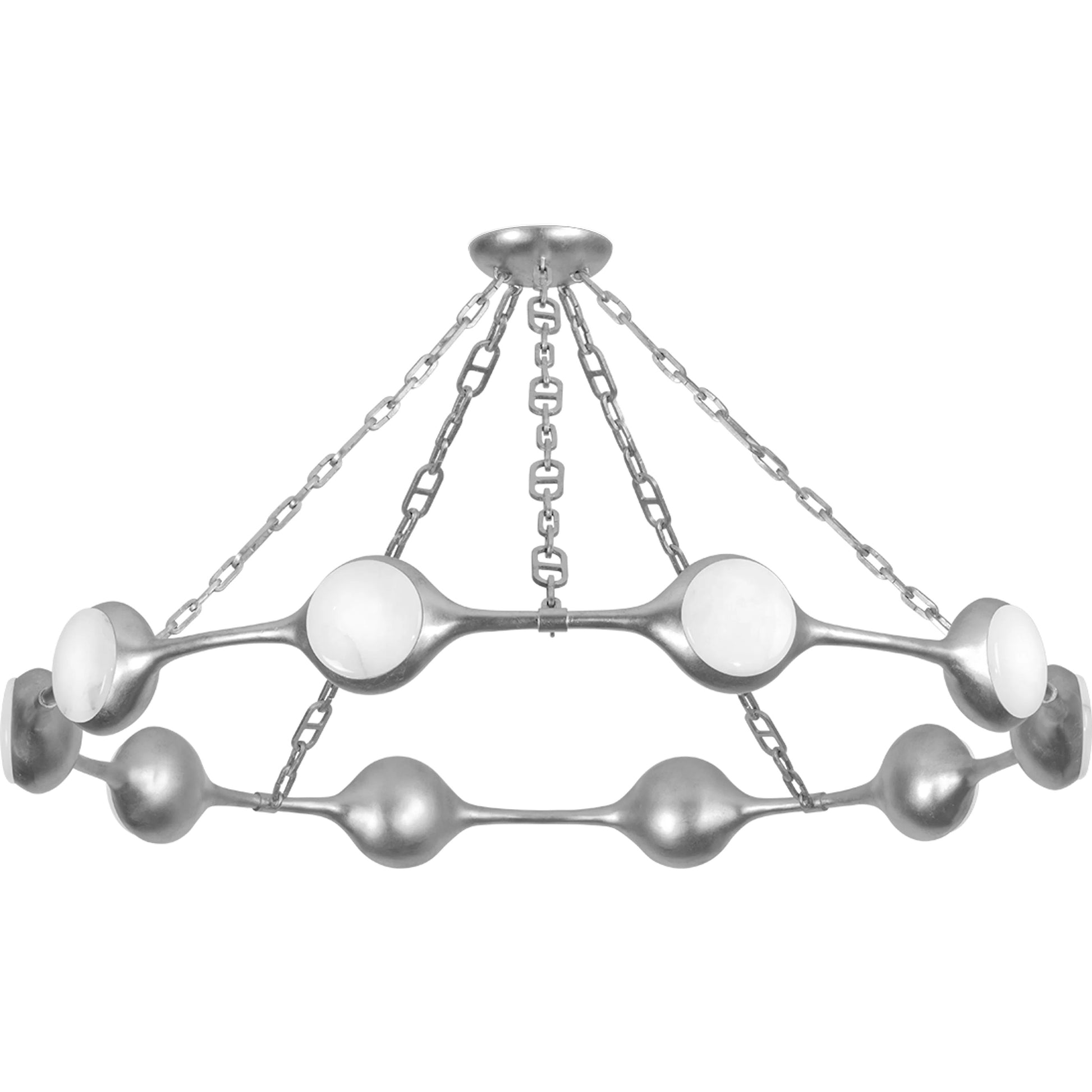 Riviere Chandelier by Corbett in vintage gold leaf. Made from iron in a modern style.