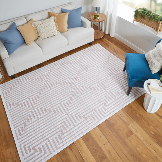 Saphir Mira Geometric Rug - 3496F by Feizy in pink, white. Made from viscose, polyester in a unique style.