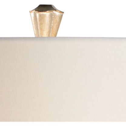 Estelle Lamp by Wildwood in sage green glaze, antique silver leaf. Made from ceramic, porcelain in a modern style.