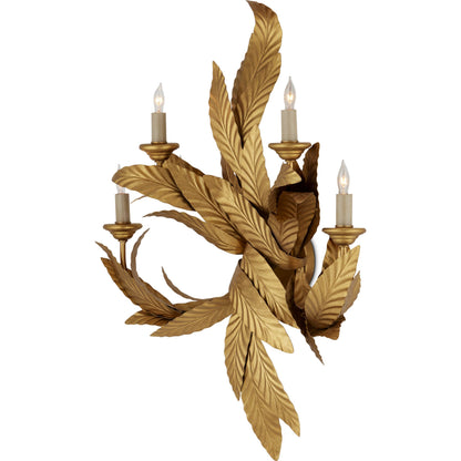 Apollo Wall Sconce by Currey and Company in contemporary gold leaf. Made from wrought iron in a modern style.