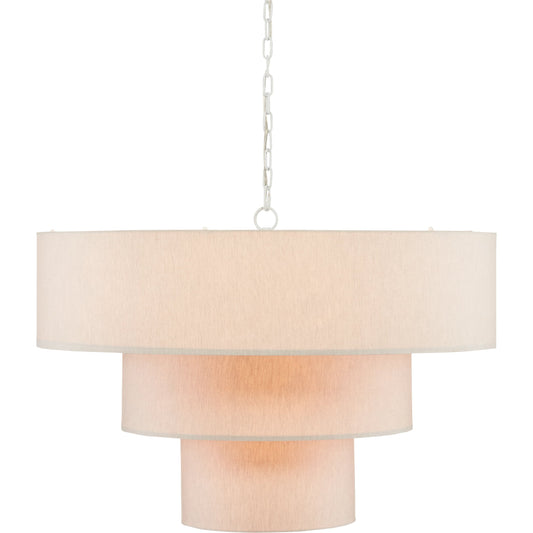 Livello Chandelier by Currey and Company in white, linen. Made from metal, fabric in a modern style.