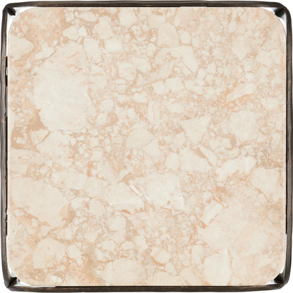 Crema Side Table by Currey and Company in natural, bronze. Made from marble, iron in a modern style.