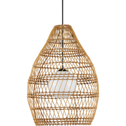 Fishtrap Outdoor Pendant by Currey and Company in natural, black, frosted white. Made from all-weather wicker, metal, glass in a unique style.