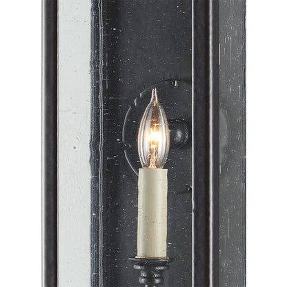 Giatti Outdoor Wall Sconce by Currey and Company in midnight (pure black). Made from wrought iron, glass in a traditional style.