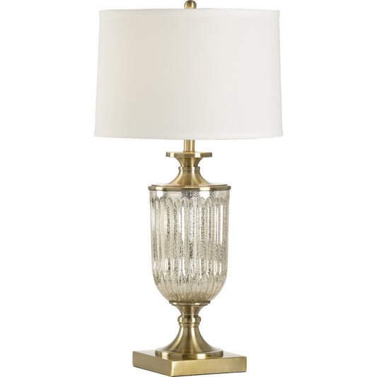 Ashwin Lamp by Wildwood in silver. Made from glass in a traditional style.