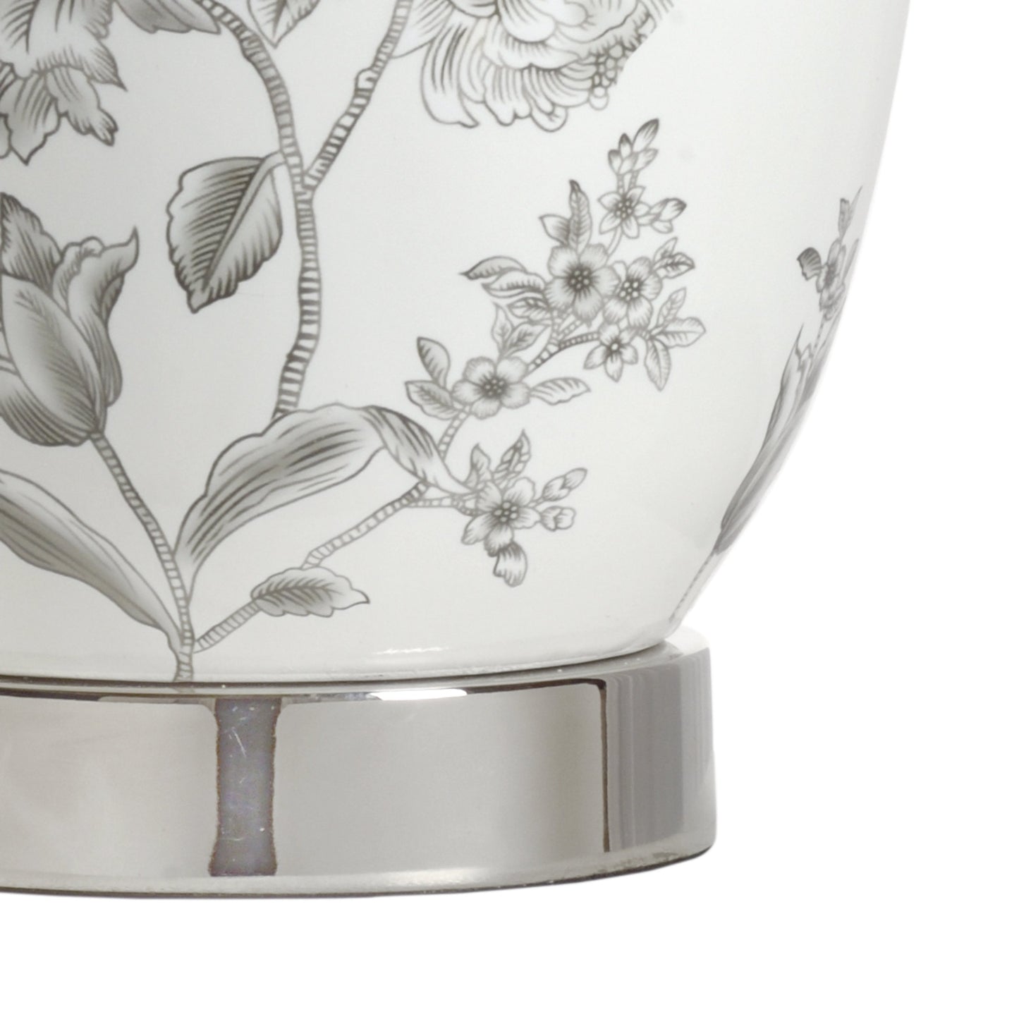 002 SR-385894 | Closeup | Mabel Lamp by Wildwood in white, gray glaze, polished nickel. Made from ceramic in a cottage & farmhouse style.
