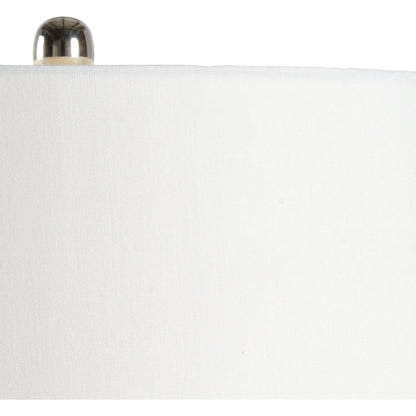 Mabel Lamp by Wildwood in white, gray glaze, polished nickel. Made from ceramic in a cottage & farmhouse style.