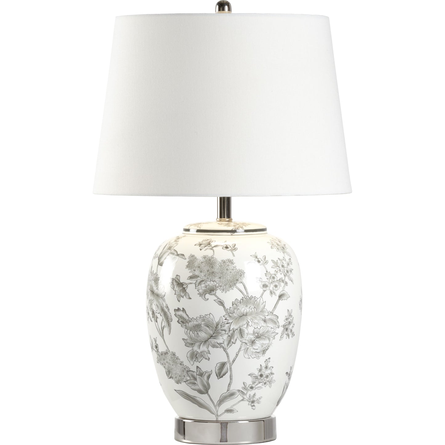 001 SR-385894 | Primary Silo | Mabel Lamp by Wildwood in white, gray glaze, polished nickel. Made from ceramic in a cottage & farmhouse style.