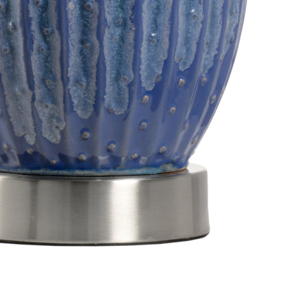 Maui Lamp by Wildwood in blue, green glaze, brushed nickel. Made from ceramic in a coastal style.