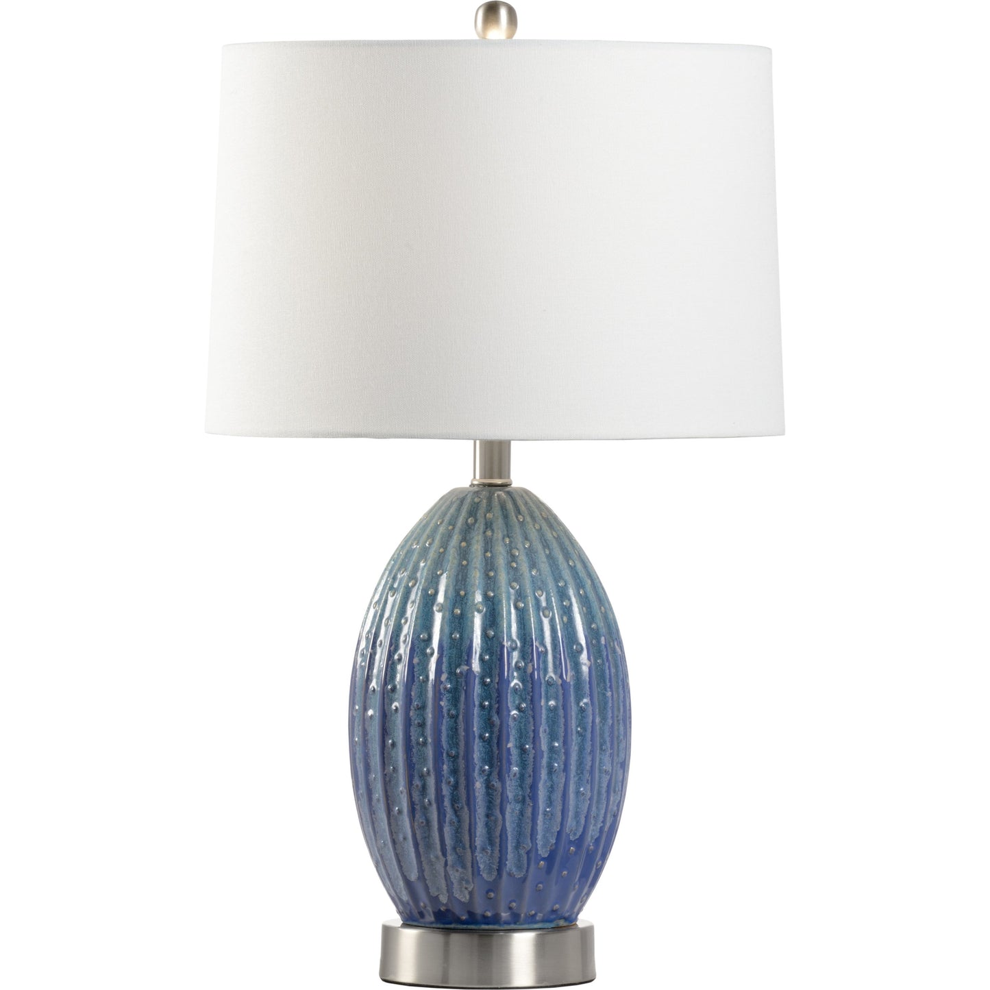 001 SR-385940 | Primary Silo | Maui Lamp by Wildwood in blue, green glaze, brushed nickel. Made from ceramic in a coastal style.