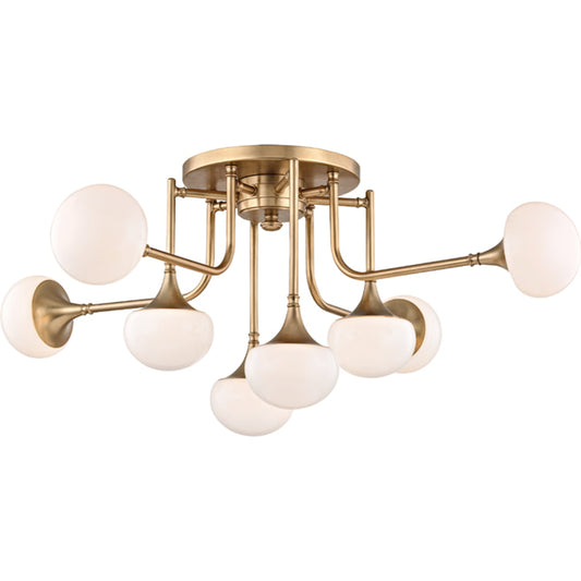 Fleming Semi Flush by Hudson Valley in aged brass. Made from steel in a modern style.