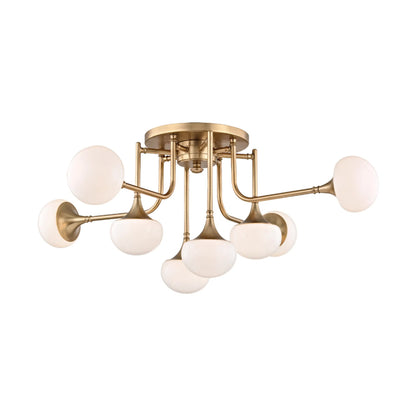 Fleming Semi Flush by Hudson Valley in aged brass. Made from steel in a modern style.
