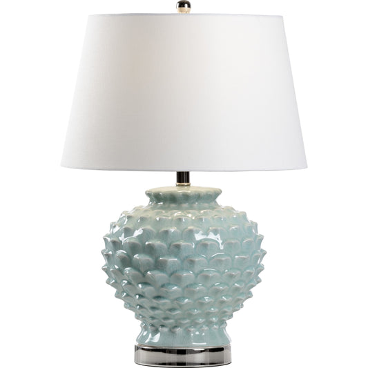 San Lucas Lamp by Wildwood in green, silver. Made from ceramic in a transitional style.