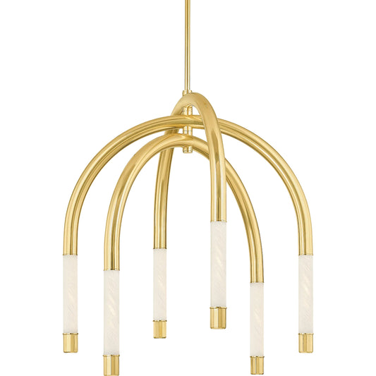 Zeme Chandelier by Corbett in vintage polished brass. Made from steel in a unique style.