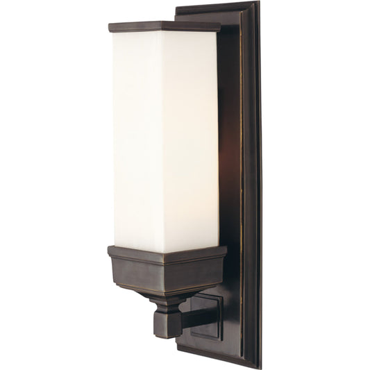 Everett Wall Sconce by Hudson Valley in old bronze. Made from brass in a transitional style.