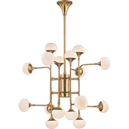 Fleming Chandelier by Hudson Valley in aged brass. Made from steel in a modern style.