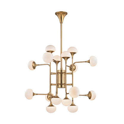 Fleming Chandelier by Hudson Valley in aged brass. Made from steel in a modern style.