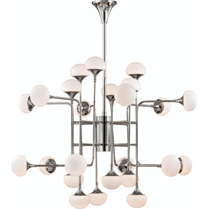 Fleming Chandelier by Hudson Valley in aged brass. Made from steel in a modern style.