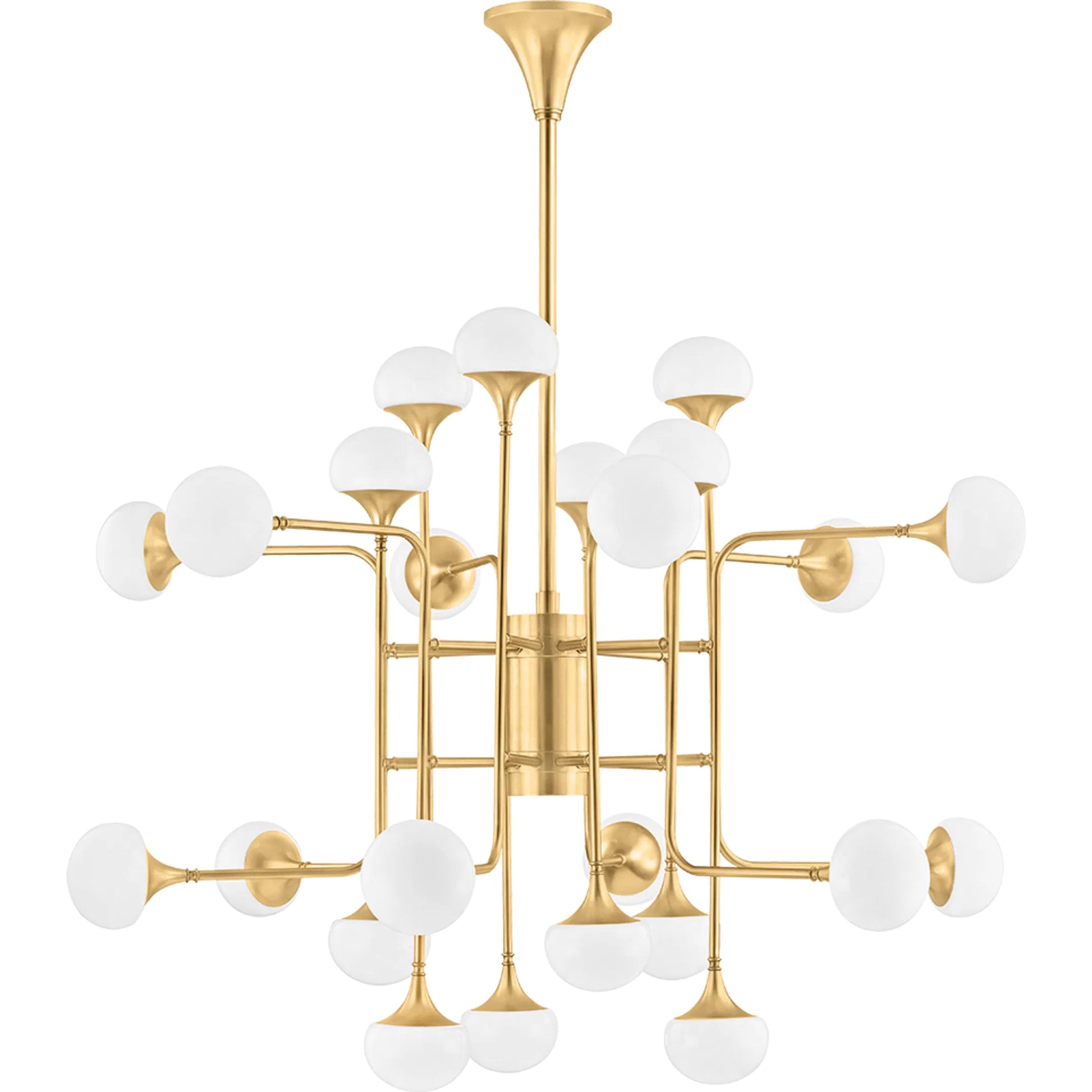 Fleming Chandelier by Hudson Valley in aged brass. Made from steel in a modern style.
