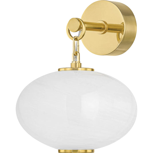 Nephele Wall Sconce by Corbett in vintage polished brass. Made from steel in a unique style.