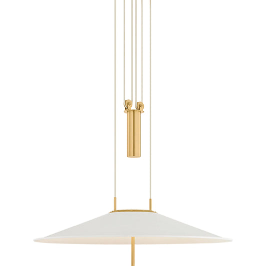 Emmons Pendant by Hudson Valley in aged brass, soft white. Made from aluminum in a unique style.