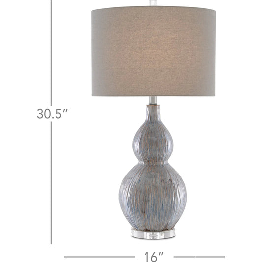 Idyll Table Lamp by Currey and Company in gray, blue, taupe, clear. Made from porcelain, crystal in a modern style.