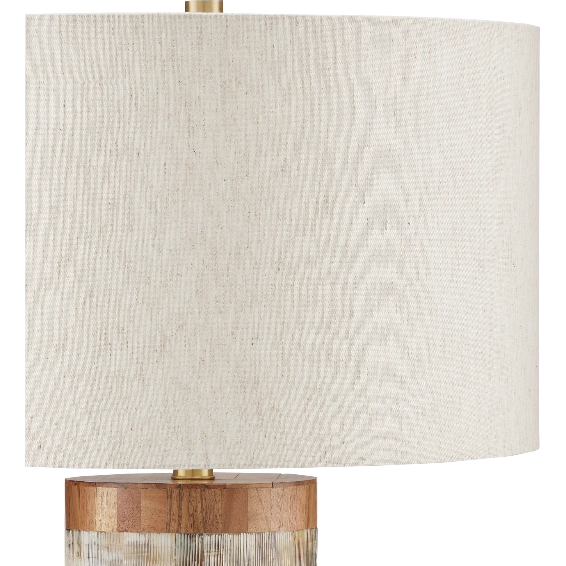 Hyson Table Lamp by Currey and Company in natural, brass. Made from wood, horn, composite, engineered hardwood, metal in a modern style.