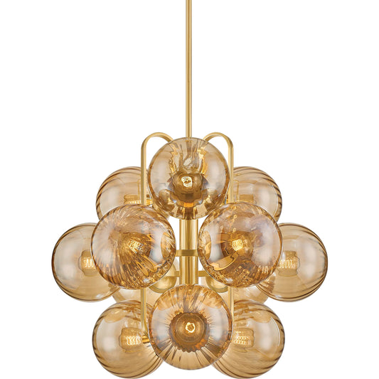 Cronus 12-Light Chandelier by Corbett in vintage polished brass. Made from steel in a unique style.