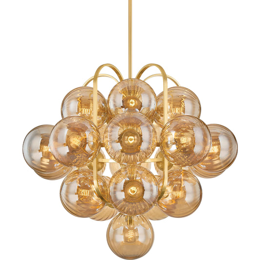 Cronus 21-Light Chandelier by Corbett in vintage polished brass. Made from steel in a unique style.