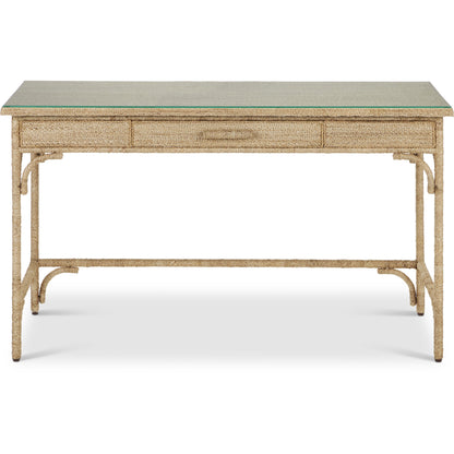 Olisa Rope Desk by Currey and Company in natural, brown carafe. Made from abaca rope, wood, wrought iron in a modern style.