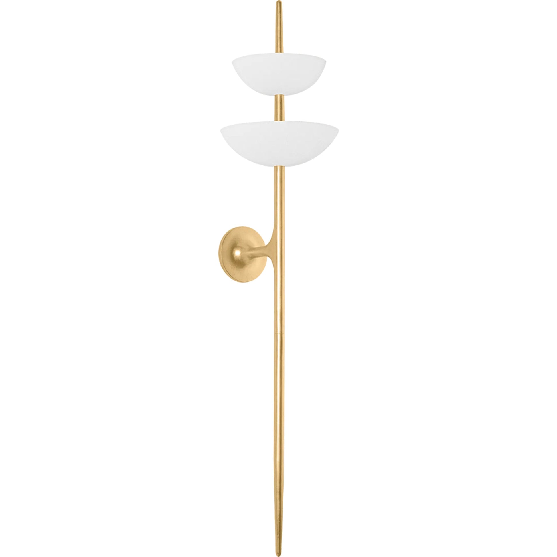 Evander Wall Sconce by Corbett in vintage gold leaf, gesso white. Made from iron in a modern style.