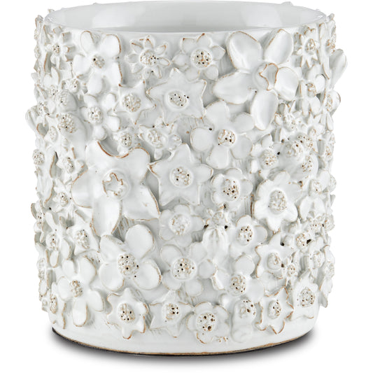 Jessamine Cachepot by Currey and Company in white. Made from ceramic in a modern style.