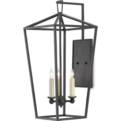 Denison Wall Sconce by Currey and Company in mole black. Made from wrought iron in a transitional style.