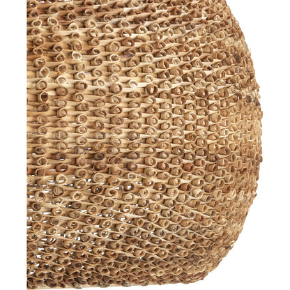 Boucle Chandelier by Currey and Company in natural, beige. Made from rattan, wrought iron in a rustic style.