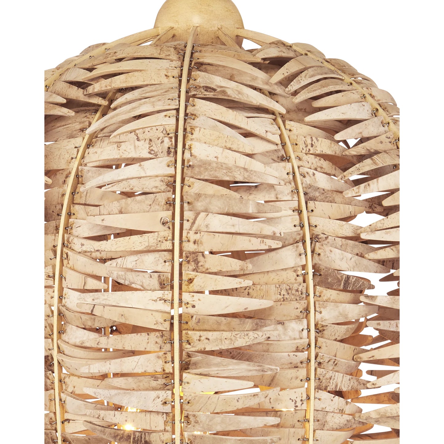 001 SI-2257422 | Closeup | Tiptur Pendant by Currey and Company in natural, coco cream. Made from coco shells, wrought iron in a rustic style.