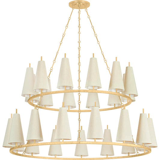 Tirana 27-Light Chandelier by Corbett in vintage gold leaf. Made from iron in a unique style.