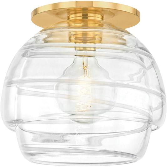 Montvale Flush Mount by Hudson Valley in aged brass. Made from glass in a unique style.