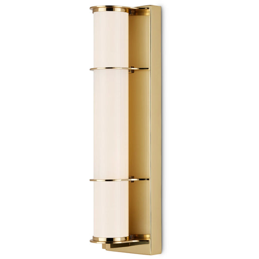 Blaine Bath Wall Sconce by Currey and Company. Made from brass, glass, iron in a unique style.