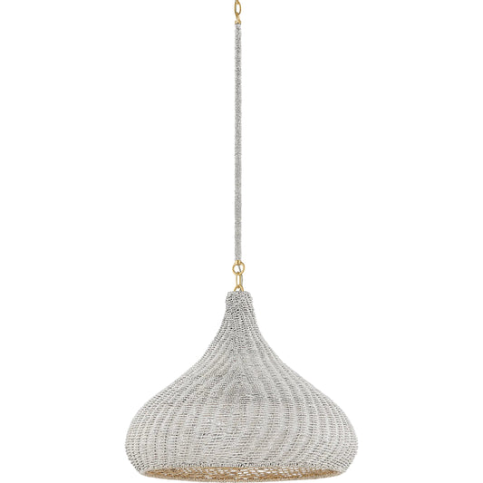 Hampstead Pendant by Hudson Valley in aged brass. Made from natural woven in a unique style.