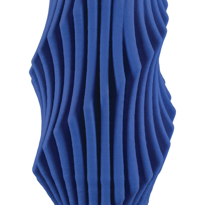 Pleat Vase by Currey and Company in cobalt blue. Made from porcelain in a modern style.