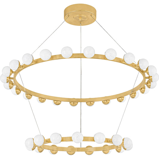 Linu 39-Light Chandelier by Corbett in vintage brass. Made from brass in a unique style.