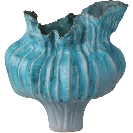 Flying Silk Vase by Currey and Company in blue. Made from porcelain in a unique style.