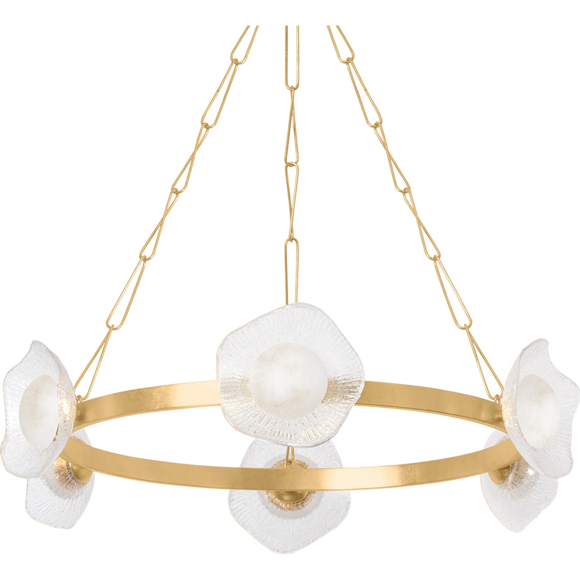 Almandine 6-Light Chandelier by Corbett in vintage gold leaf. Made from iron in a unique style.