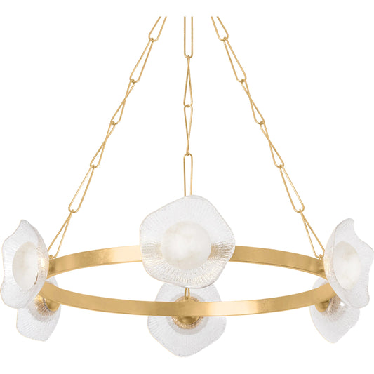 Almandine 6-Light Chandelier by Corbett in vintage gold leaf. Made from iron in a unique style.