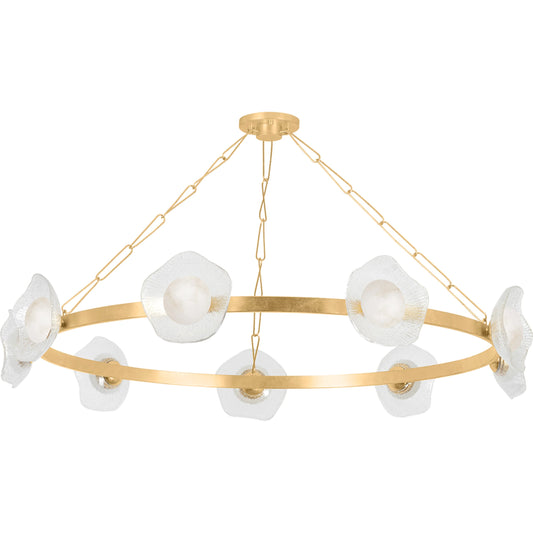 Almandine 9-Light Chandelier by Corbett in vintage gold leaf. Made from iron in a unique style.