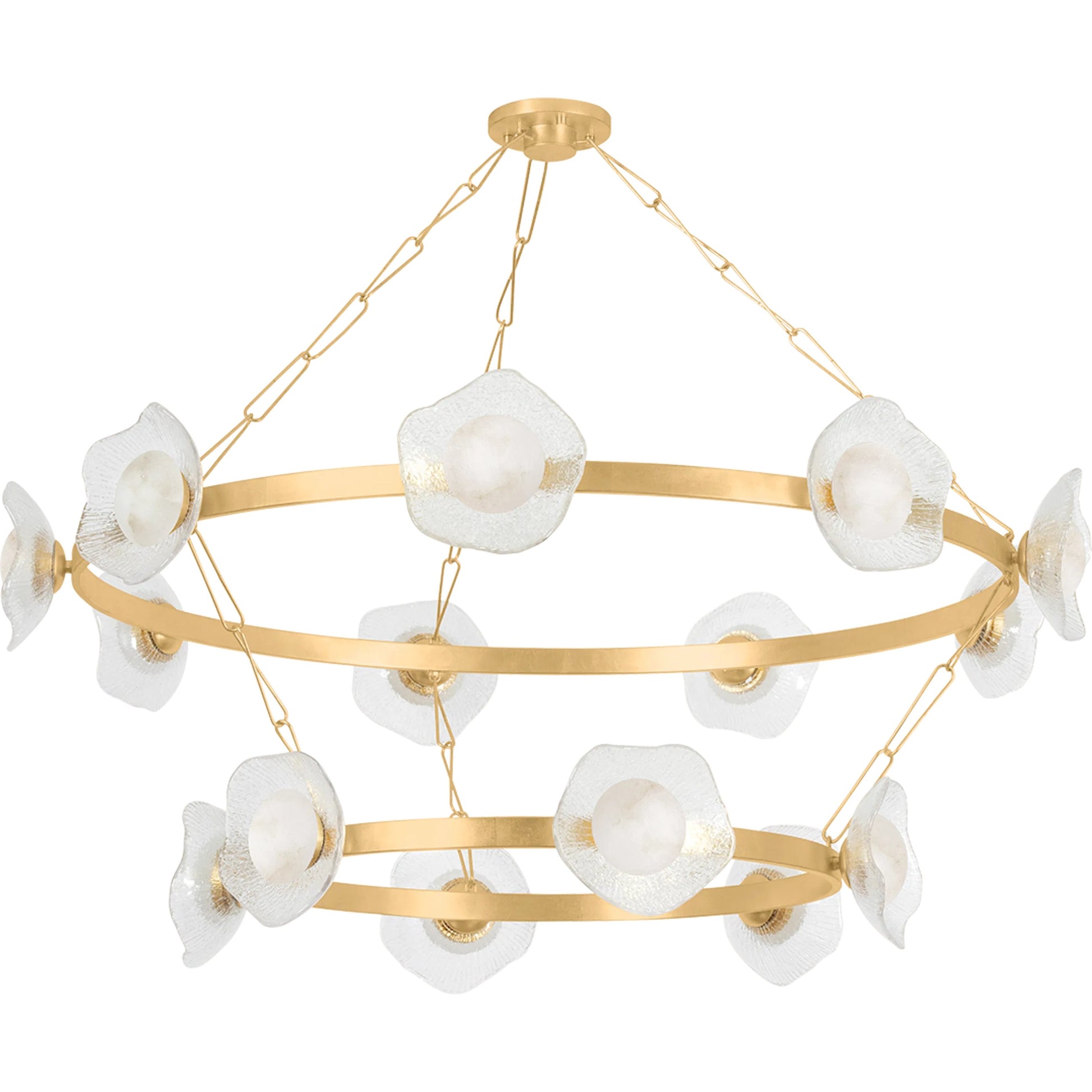 Almandin 15-Light Chandelier by Corbett in vintage gold leaf. Made from iron in a unique style.